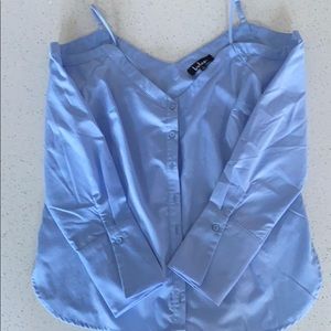 Light Blue Button-Up Off-the-Shoulder Top - Size L